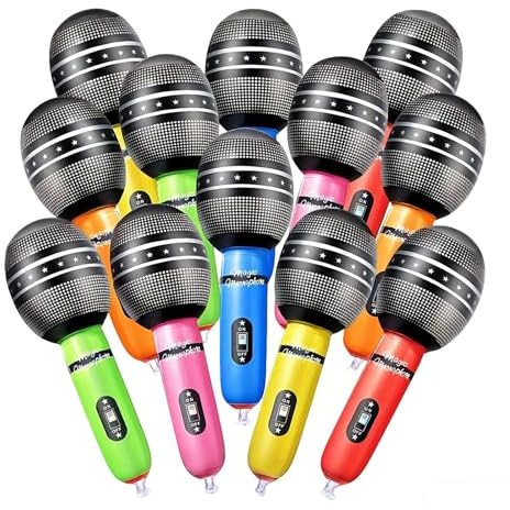 PLUSHCEWT 12 Stück Aufblasbares Mikrofon Party Zubehör 25cm | PVC, Bunt, Für Karaoke Geburtstag Festival, Foto Requisite, Drinnen Draussen, Leicht Verstaubar