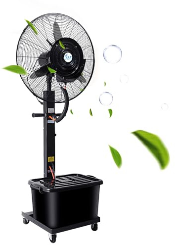 Oscillerande Dimfläkt Utomhus Industriell Golvfläkt Kommersiell | 320W/380W hög effekt kylning, 42L vattentank för altan, trädgård, restaurang, utomhusarbete(65cm/26in)