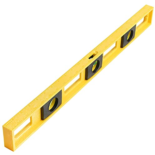 Mayes 10101 Polystyrene 2 Ft , 24 Inch Level Made in the USA, Contractor, Plumber, and Carpenter Tools, Impact Resistant Frame, Three Vials, Accurate to .001 Inch, won’t Scratch Work Surfaces, Yellow