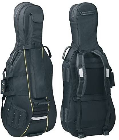 GEWA Cello Gig Bag/Tasche Classic - 25mm Tricot-Innenpolsterung - Notentasche/Saitentasche/Bogentaschen - Rucksackriemen - 7 Komfortgriffe - Laufrollen - Farbe schwarz