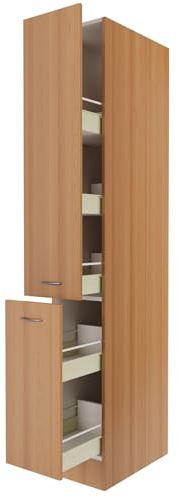 Smart Möbel Apothekerschrank Namu 30 cm – Buche – Hochschrank mit Auszügen für Küche und Vorräte - Küchen Hochschrank