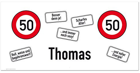 Cera & Toys® Verkehrszeichen Riesen Banner zum Geburtstag mit Wunschnamen 0,80 m x 1,60 m (50. Geburtstag)