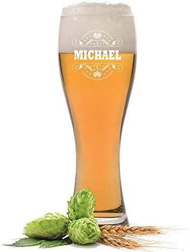 FORYOU24 Leonardo Weizenglas mit Gravur Motiv Patch - Geschenk für Männer ideal als Vatertagsgeschenk 0,5l - Bierglas mit Gravur - Weizenbierglas als Geburtstagsgeschenk für Männer