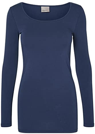 VERO MODA Damen Langarmshirt VMMAXI My LS Soft Long U - Neck NOOS, Gr. 40 (Herstellergröße: L), Blau (Black Iris)