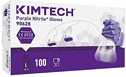 Kimtech Purple Nitrile Disposable Protective Gloves, Latex and Powder Free for Heavy Duty protection Against Chemicals and Virus's, Box of 100 Medium