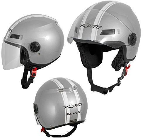 Casque avec Moto Scooter Quad Jet Visiere ECE 22-06 Argent M