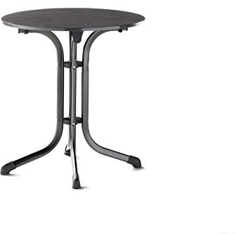 Sieger KT 3125-55 Boulevard-fällbord med vivodurplatta Ø 68 cm, stålrörsställ, bordsskiva skifferdekor, järnkonstruktion/skytte antracit