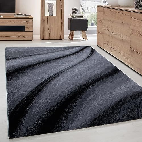 Carpettex Teppich Wohnzimmer Kurzflor 160 x 230 cm Modern Abstrakt Wellen Design Schwarz - Teppich Schlafzimmer Extra Weich Flauschig Waschbar Küchenteppich - Esszimmer Kinderzimmer Wohnzimmerteppich