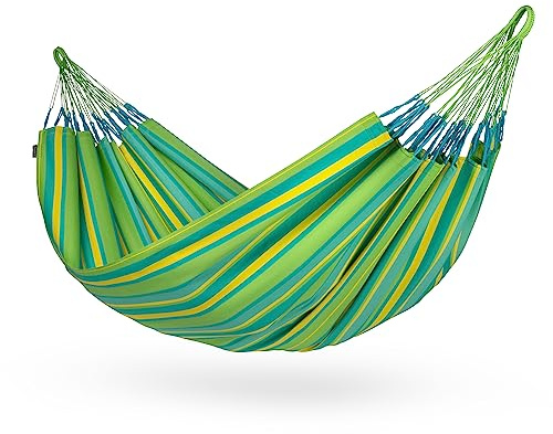 LA SIESTA Brisa dubbel utomhushängmatta – colombiansk tillverkad polypropylen, UV- och väderbeständig, för trädgård och uteplats – lime