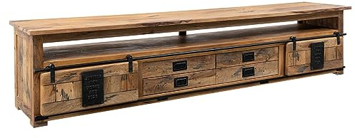 MASSIVMOEBEL24.DE TV-Board Mango Natur lackiert Railway #155 | 260x50x60 cm (BxTxH) 89 kg Industrial montiert vollmassiv