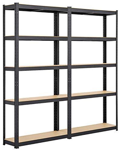 Yaheetech Lot de 2 Étagères de Garage 180 x 90 x 30 cm Meuble de Rangement Étagère d‘Atelier Charge Lourde avec Une Paire de Gants Atelier Cuisine Bricolage Noir