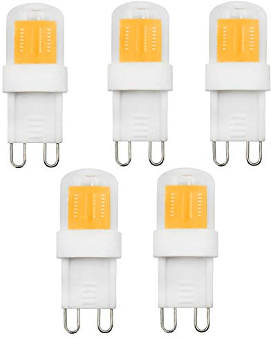 G9 LED Ceramic Base Light Bulbs Small Size 2W Equivalent to 20W 25W 28W Halogen Bulbs Clear Capsule 230V Replacement for Hood Light Ceiling Light Fittings G9 Bi-Pin Base Warm White 3000K (5 Pack)