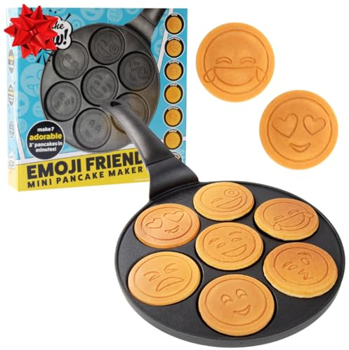 Smiley Face Friends Mini Pancake Pan - Make 7 Unique Flapjacks - Nonstick Griddle for Breakfast Magic & Easy Cleanup - Fun Smiley Face Gift for Kids and Adults, Boys or Girls, Great Birthday Treat | Pan Cake Maker Stovetop Griddle for Easy Cleanup, Long Handle, Family Fun Breakfast Gift, Officially Licensed by Emoji