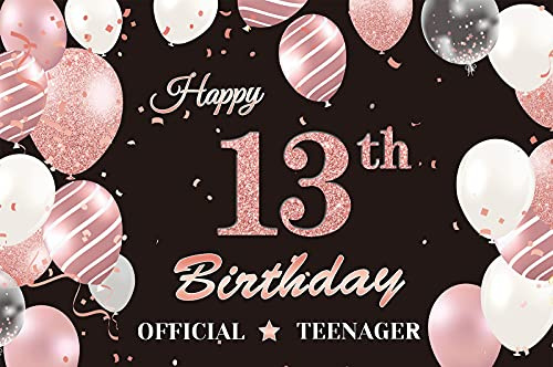Offizielle Teenager 13. Geburtstag Banner Mädchen Schwarz und Roségold, Happy 13. Geburtstag Stoff Hintergrund Fotografie Plakat für 13 Jahr Geburtstags Dekorationen Mädchen Photo Booth