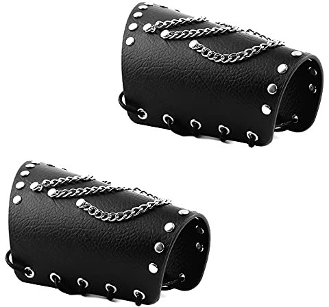 Eigso 2 Stück PU Leder Punk Gothic Manschettenarmband mit Legierungskette Schnur für Damen Herren