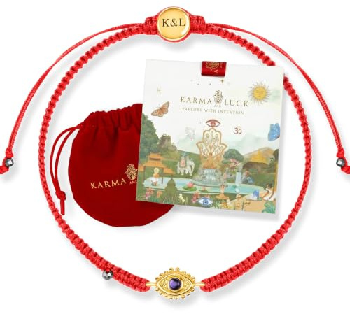 KARMA AND LUCK Powerful Protection Evil Eye Bracelet, 5.5-7.5”, Adjustable, Cotton, Amethyst