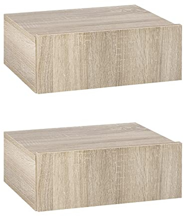 HOMCOM set med 2 väggbord - set med 2 nattbord - glidlåda, bricka - partikelpaneler med ljus eklook