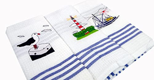 osters muschel-sammler-shop 3er Geschirrtuch Set mit Sylt Motiven/Sylt/Nordsee/Maritim/Meer/Wasser/Boot/Schiff/Sylt- Geschenk- Artikel (3er Geschirrtuch Sea)