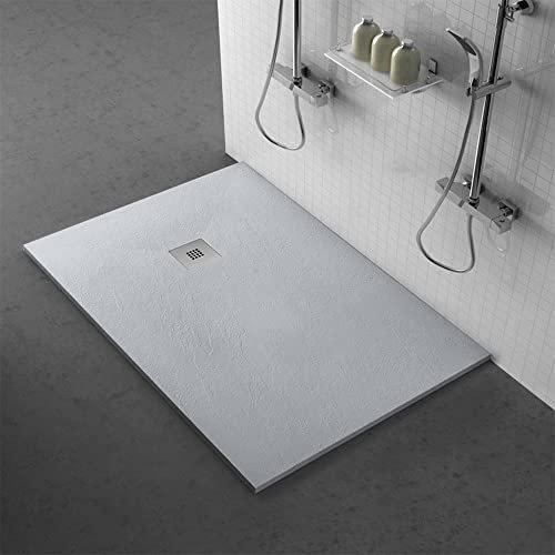 Inbagno Piatto Doccia 70x120 Resina con Effetto Pietra Serie Karen, ultraslim - riducibile su Misura, Completo di griglia e piletta di Scarico