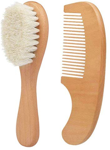 Babybürste und Kamm, natürliches Holz, Babyhaarbürste und Kamm, Haarpflege, Massagewerkzeug für Neugeborene, Kleinkinder, Kinder, Braun