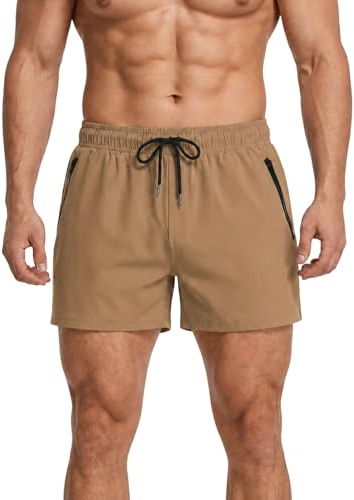 Donason Short de Bain Homme Séchage Rapide Maillot de Bain Homme Short de Plage Pantalon Court de Sport de Course avec Doublure en Maille et Poches Zippées