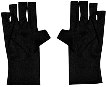 1 Pair Guantes anti UV Bloque solar Protección de escudo UV Guantes sin dedo para la lámpara de uñas de gel Negro