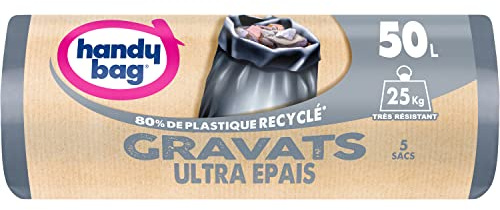 Handy Bag - Müllbeutel, 50 l x 5 Beutel – extra dick: hält bis zu 25 kg – Ultra robust – maximale Wasserdichtigkeit – 100% recycelter Kunststoff