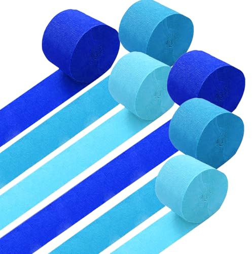 GAKA FAVOR Krepppapier Blau （6 Rolle）4.5cm x 25m,Kreppbänder Luftschlangen Blau für Hochzeit Geburtstags Party Dekoration