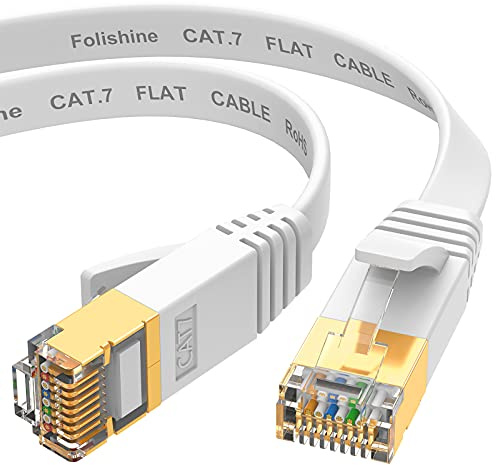 Folishine Ethernet-Kabel 7.5M, Cat7 Internet-Kabel High Speed mit vergoldetem RJ45-Stecker, abgeschirmtes LAN-Kabel für Netzwerk-Switch, schneller als Cat5/Cat5e/Cat6-weiß