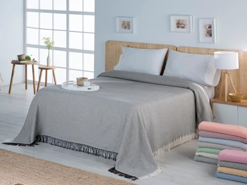 Estoralis Torino | Colcha Multiusos de Diseño Moderno | Plaid para Cama y Sofá | Gris | Colcha/Cubresofa (230 x 260 cm. AnchoxAlto) | con Fleco