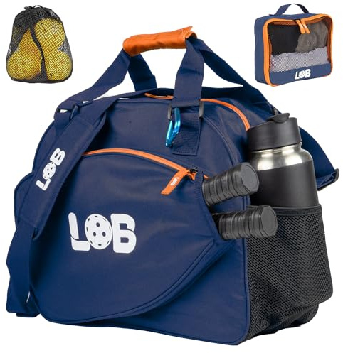 LOB Pickleball-Taschen für Damen und Herren, Tragetasche mit Flaschenhaltern, passend für 2 Paddel, 3-teiliges Zubehör (Beutel, Netz-Balltasche, Zaunhaken), langlebig, leicht, blau