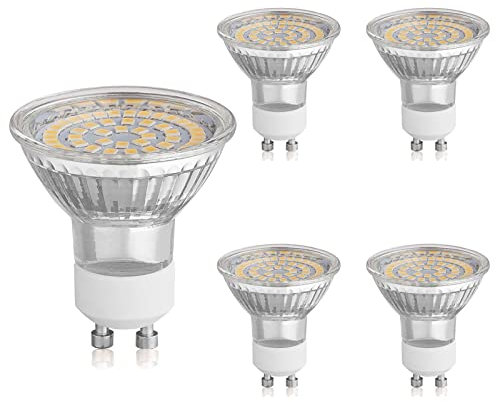 HCFEI LED GU10 Leuchtmittel, 3W Lampe Strahler Spot 425lm, KEIN FLACKERN, AC 100-240V, SMD LED Strahler 120° Classic Glas, Ersetzt 50W Halogenlampen (5er - Warmweiß 3000K)