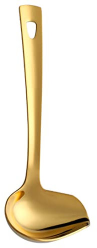 Anller Petite louche à sauce de 22,1 cm, cuillères à soucoupe en acier inoxydable 304, louche à sauce avec bec verseur pour sauces, doré
