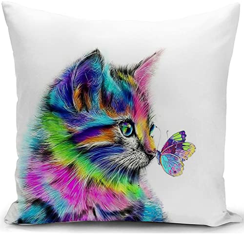 KUNQIAN Cat Cushion Cover for Cat Lovers Gifts for Women Pillow Decor for Home Living Room Couch Bed Sofa 18x18(45x45cm)