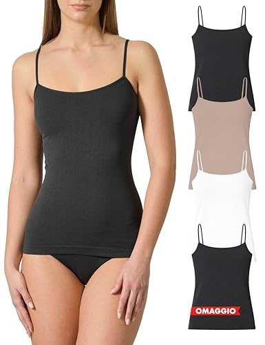 Risalti Camiseta Tirantes Mujer Interior de Microfibra 3 Pzs - Camiseta Mujer Sin Manga Elegante, Top más Suave Que el Algodon, Camisetas Sin Costura y Etiquetas - Made in Italy