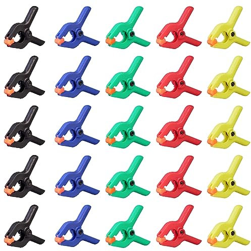 POFIBO 25 Stück Nylon Federklemmen, Mini Klemmzwingen, Klein Spannklemmen, Kleine Kunststoffklammern, für DIY-Projekte/FotoStudio/Fotografie-Hintergrund/Handwerk(5 Farben)