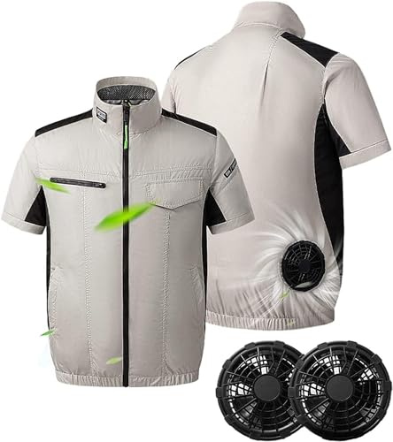 Hfnnhl Chaleco con ventilador de refrigeración Chaqueta de refrigeración, camisetas de manga corta Aire acondicionado Trabajo al aire libre, Ropa lavable de verano al aire libre