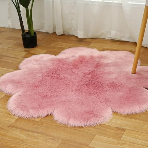 Tappeto in Finta Pelle di Pecora Shaggy Man Made in Lana Tappeto a Pelo Lungo ﻿Tappeti Imitazione Pelle di Pecora per Soggiorno Camera da Letto Divano Tappeti da Pavimento (80 cm,Rosa)