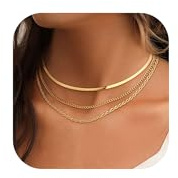 JeweBella 3-Piece Gold Necklace Set - 14K Gold Plated Snake & Stainless Steel Herringbone Choker Necklaces