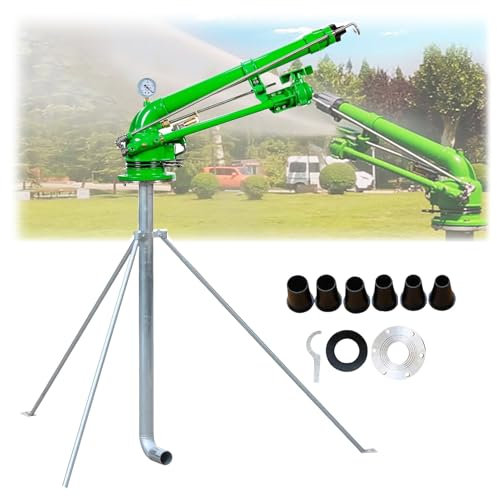 BAIYITONGDA Impulse Impact Lawn Sprinkler with Tripod Base, 360° Adjustable, Green, Rotary, Zinc Alloy, 2 Inch, 160-320 FT Radius