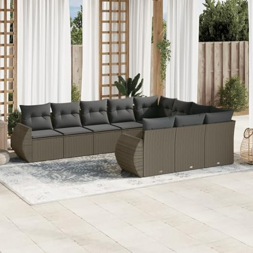 Juroupi 10-TLG. Garten-Sofagarnitur mit Kissen GartenmöBel Set Lounge GartenmöBel Lounge MöBel Outdoor Gartengarnitur Hellgrau Poly Rattan - 3221891
