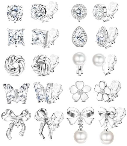 MILACOLATO 9 Pairs Clip Ohrringe Set für Damen und Mädchen Gold und Silber Ohrclips ohne Ohrlöcher mit Zirkonia Perlen und Blumen Designs Hypoallergen Ohrringe