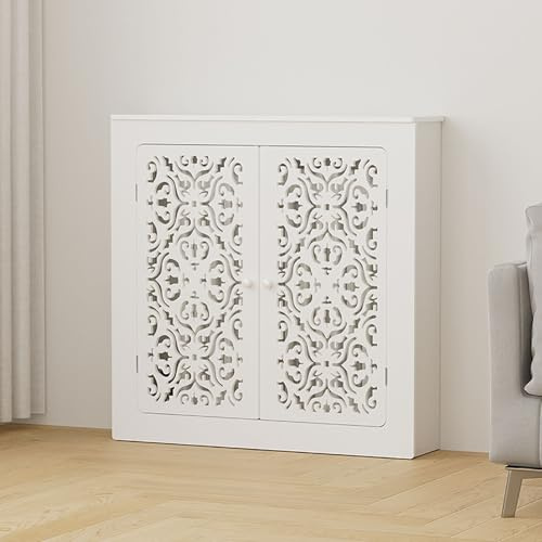 Copertura radiatore moderna per la casa, scaffale copri-radiatore con porte, mobile di riscaldamento decorativo per la casa, copertura radiatore moderna a listelli orizzontali, facile da assemblare.(8