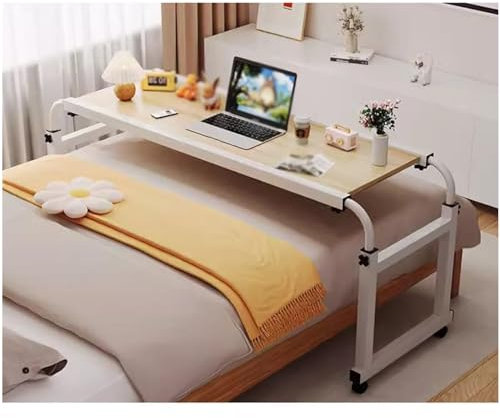 Verstellbarer Betttisch mit Rollen für Laptop, Arbeitsplatz, mobiler Kreuzbett-Schreibtisch mit höhenverstellbarer Funktion, perfekter Schreibtisch für Zuhause, Schlafzimmer oder Büro, 140 x 45 cm,