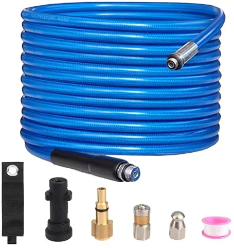 MATXREE Kit de nettoyage de tuyau de vidange de 15 m avec buse de jet et buse rotative compatible avec Karcher K Serie K2-K7, tuyau de jet d'égout avec adaptateur pour LAVOR & Bosch, 180 bars, (bleu)