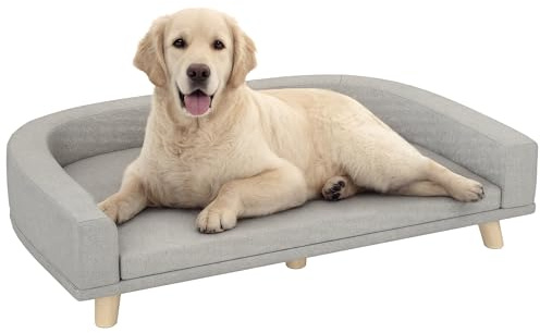 PawHut Hundesofa mit Rückenlehne für Große Hunde 98 x 67 x 25 cm Grau | Hundecouch, Holzbeine Hundebett, Abnehmbarem Waschbarem Bezug, Haustiersofa Katzensofa, Bis 30 Kg
