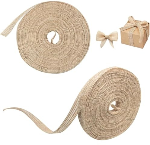 2 PCS Hessian Ribbons Natural, 2 cm Wide Jute Burlap RibbonRolls 10 m Natural Jute Ribbon for Florist, Crafts, Gift Wrapping, Birthday, Christmas, Weddin