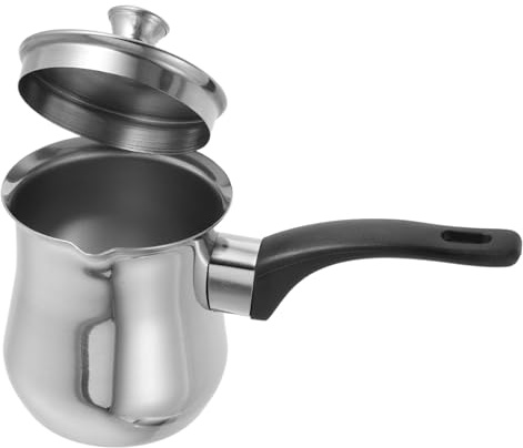 CHICAMPERA Cafetière Turque Inox 360 Ml Avec Couvercle Résistance Acier Inoxydable Multifonction Mousseur à Lait Pour Usage Domestique Et Cuisinière