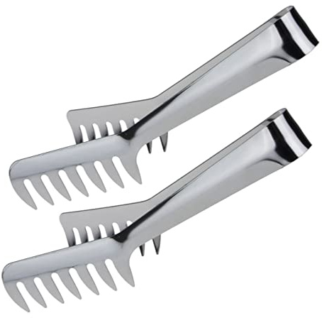 HOMOBABE 2pcs Stainless Steel Spaghetti Tongs Pasta Food Clip Teeth 0.8mm Thickness Kitchen Cooking Tool for Noodles and Home Use