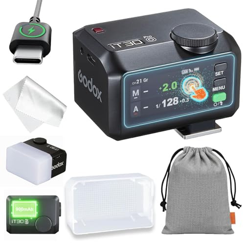 Godox iT30Pro O TTL Mini Camera Flash with White Diffuser, iT30 Pro O | 120g Pocket TTL Flash, Full-Color Touchscreen, Up to 560 Full-Power Flashes, 1.5s Recycle, 1/8000s HSS, 2.4G Sender/Receiver